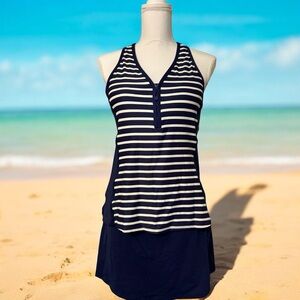 Beach House Size 12 - Navy and White Striped Swim Tankini with Skort